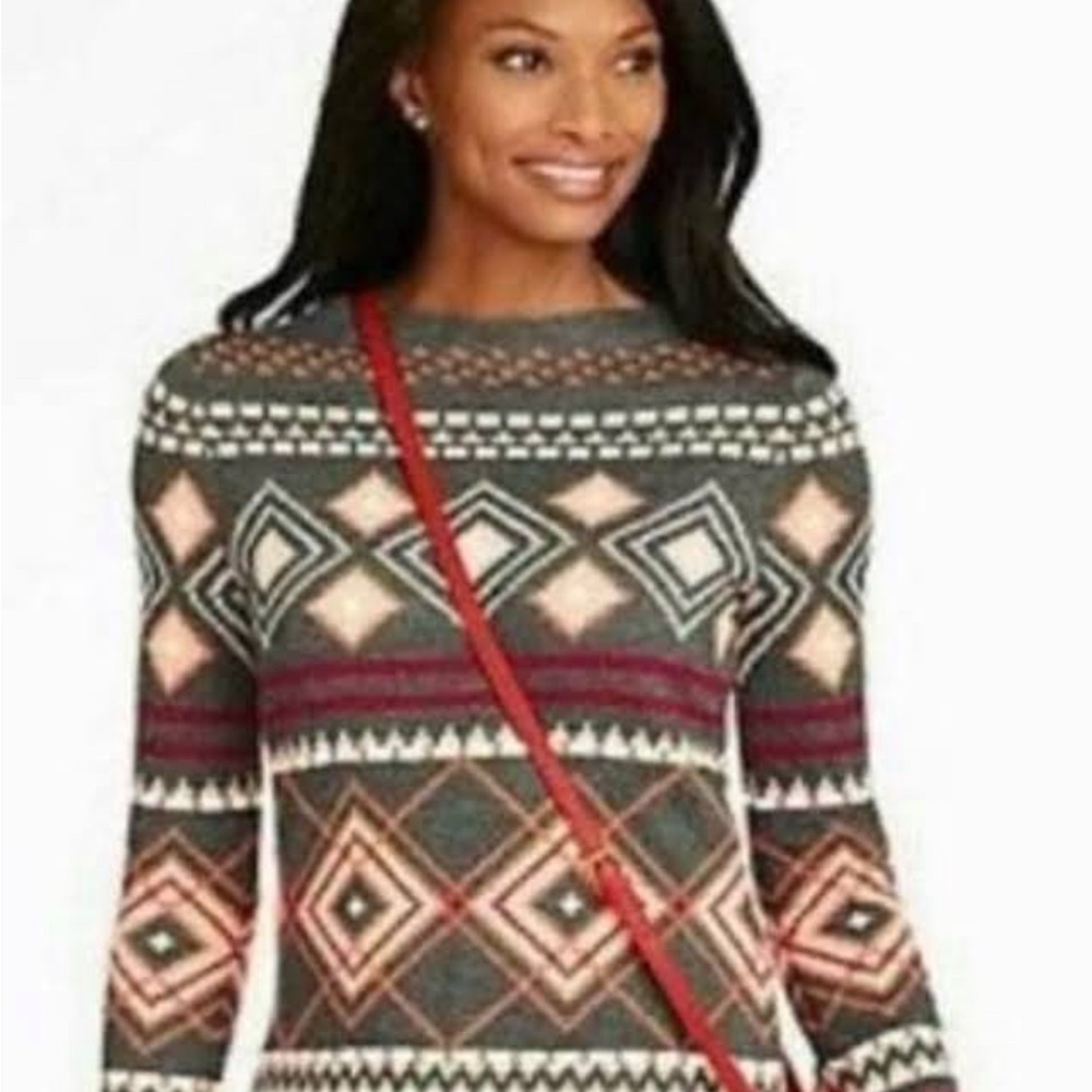 Talbots Women's Geo Diamond Lambswool Sweater - Crewneck Size M